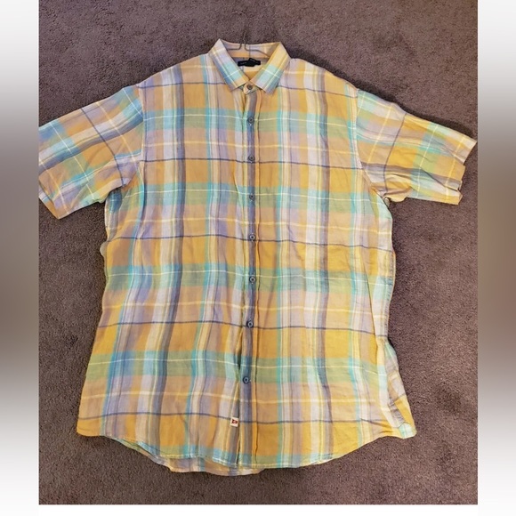 Lands’ End Plaid Linen Dress Shirt - Large Tall 16-16 1/2 - Picture 2 of 3